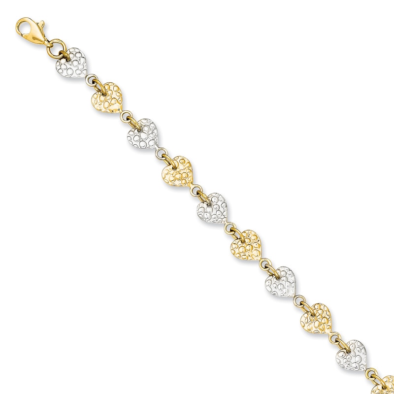 Hammered Heart Bracelet in 14K Two-Tone Gold