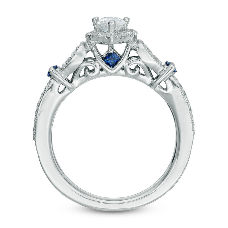 Vera Wang Love Collection 0.58 CT. T.W. Pear-Shaped Diamond and Blue Sapphire Ring in 14K White Gold