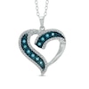 Thumbnail Image 0 of 0.11 CT. T.W. Enhanced Blue Diamond Beaded Ribbon Heart Pendant in Sterling Silver