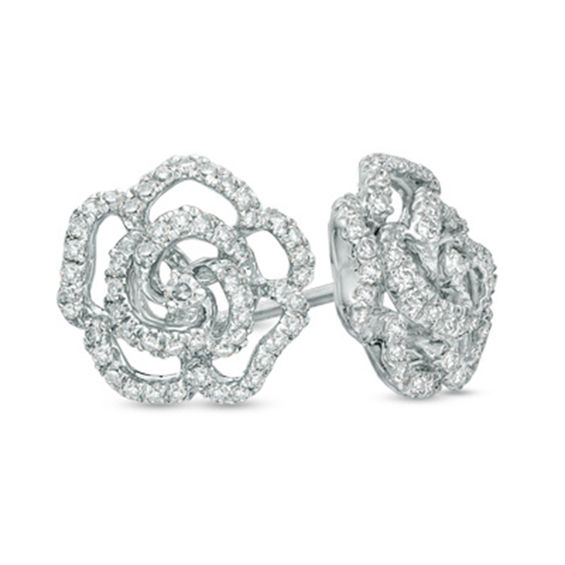 Vera Love Collection 0 31 Ct T W Diamond Rose Stud Earrings T W Diamond Rose Stud Earrings In 14k White Gold