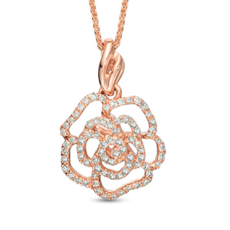 Vera Wang Love Collection 0.25 CT. T.W. Diamond Rose Pendant in 14K Rose Gold