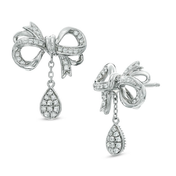 Vera Love Collection 0 23 Ct T W Diamond Bow Drop Earrings In T W Diamond Bow Drop Earrings In Sterling Silver
