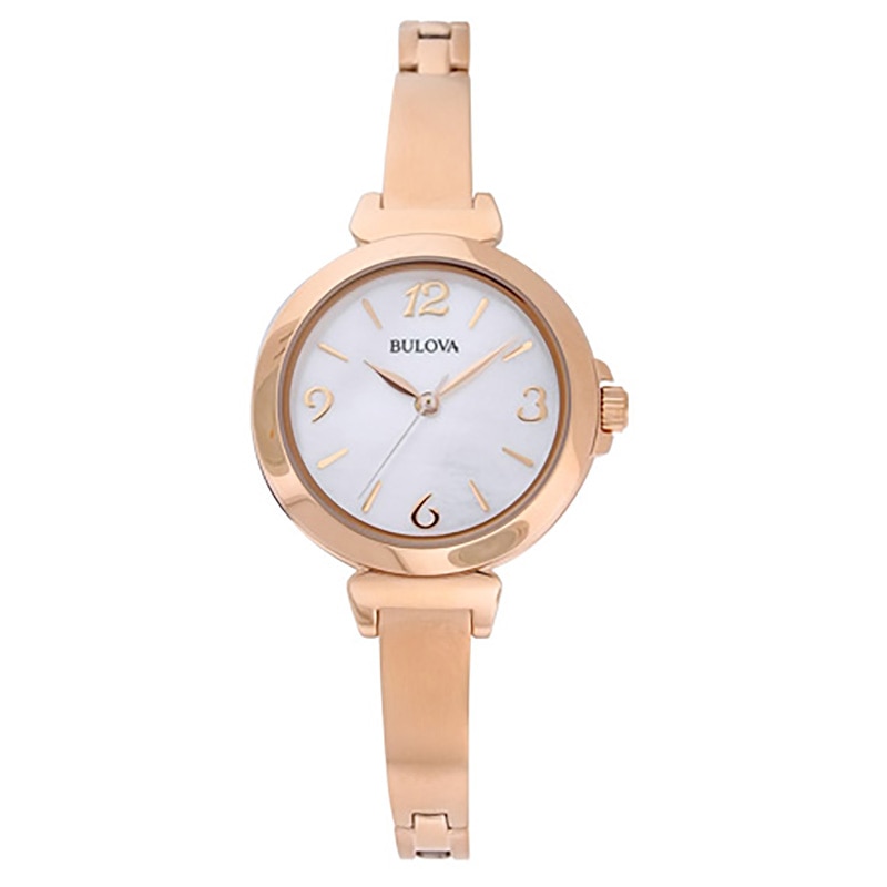 Ladies' Bulova Rose-Tone Watch with Mother-of-Pearl Dial (Model: 97L137)