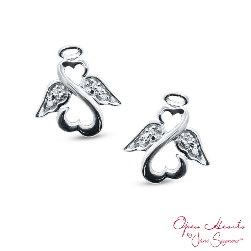 Open Hearts by Jane Seymour™ Diamond Accent Wings and Halo Stud Earrings in Sterling Silver