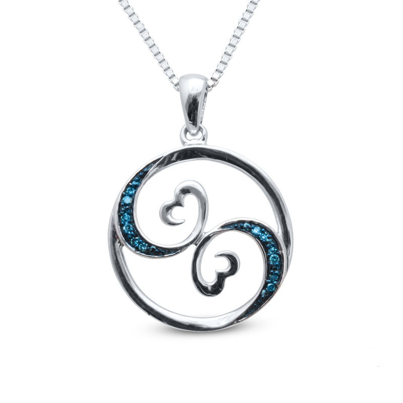 Open Hearts Waves by Jane Seymour™ Enhanced Blue Diamond Accent Circle Pendant in Sterling Silver