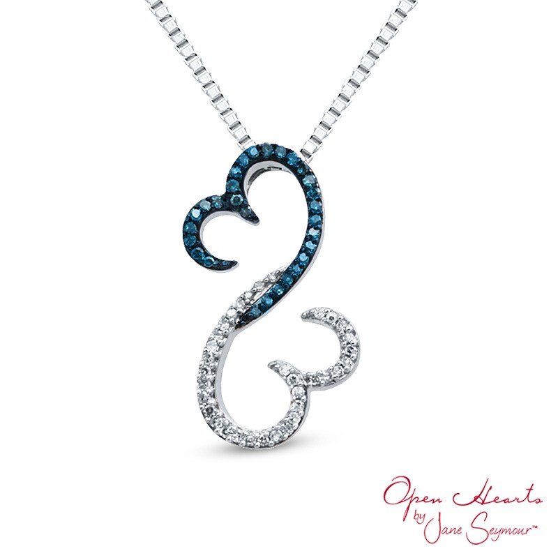 Open Hearts Family by Jane Seymour™ 0.15 CT. T.W. Enhanced Blue and White Diamond Pendant in Sterling Silver