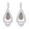 Thumbnail Image 0 of 0.50 CT. T.W. Champagne and White Diamond Vintage-Style Teardrop Earrings in 10K White Gold