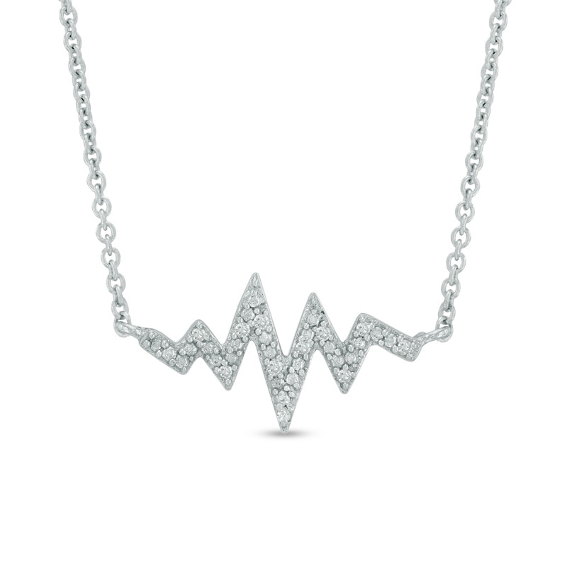 Diamond Accent Heartbeat Necklace in Sterling Silver