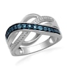 Thumbnail Image 0 of Enhanced Blue and White Diamond Accent Multi-Row Ribbon Ring in Sterling Silver