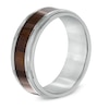 Thumbnail Image 1 of Men's 8.0mm Comfort Fit Stainless Steel and Wood Grain Carbon Fiber Inlay Wedding Band - Size 10
