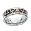 Thumbnail Image 0 of Men's 8.0mm Celtic Knot Comfort Fit Tri-Tone Stainless Steel Wedding Band - Size 10