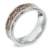 Thumbnail Image 1 of Men's 8.0mm Celtic Knot Comfort Fit Tri-Tone Stainless Steel Wedding Band - Size 10