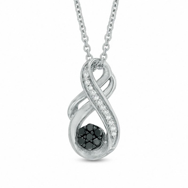 0.10 CT. T.W. Enhanced Black and White Diamond Cluster Infinity Pendant in Sterling Silver