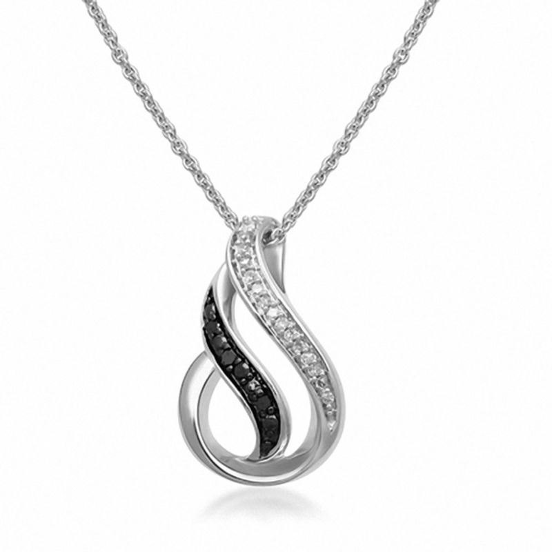 0.065 CT. T.W. Enhanced Black and White Diamond Flame Pendant in Sterling Silver