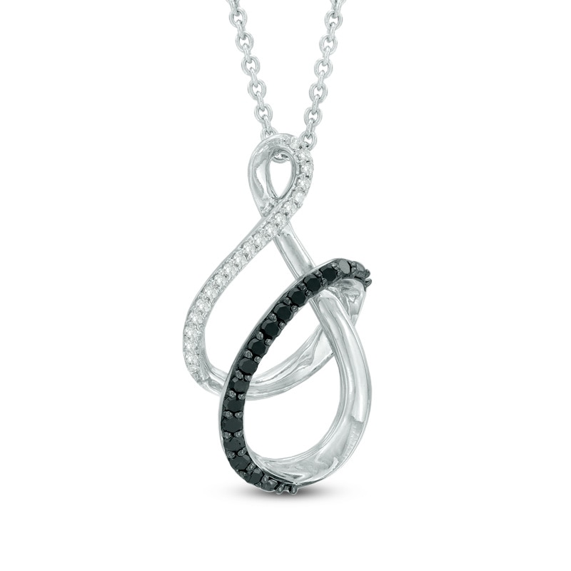0.15 CT. T.W. Enhanced Black and White Diamond Infinity Ribbon Pendant in Sterling Silver