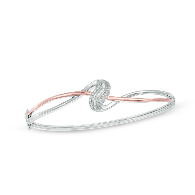 0.10 CT. T.W. Diamond Abstract Overlay Bangle in Sterling Silver and 10K Rose Gold