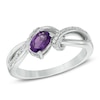 Thumbnail Image 0 of Oval Amethyst and 0.10 CT. T.W. Diamond Split Shank Ring in Sterling Silver
