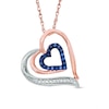 Thumbnail Image 0 of Lab-Created Blue Sapphire and Diamond Accent Double Heart Pendant in Sterling Silver and 10K Rose Gold
