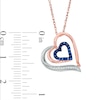 Thumbnail Image 1 of Lab-Created Blue Sapphire and Diamond Accent Double Heart Pendant in Sterling Silver and 10K Rose Gold