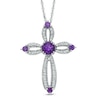 Thumbnail Image 0 of 5.0mm Amethyst and 0.20 CT. T.W. Diamond Cross Pendant in Sterling Silver