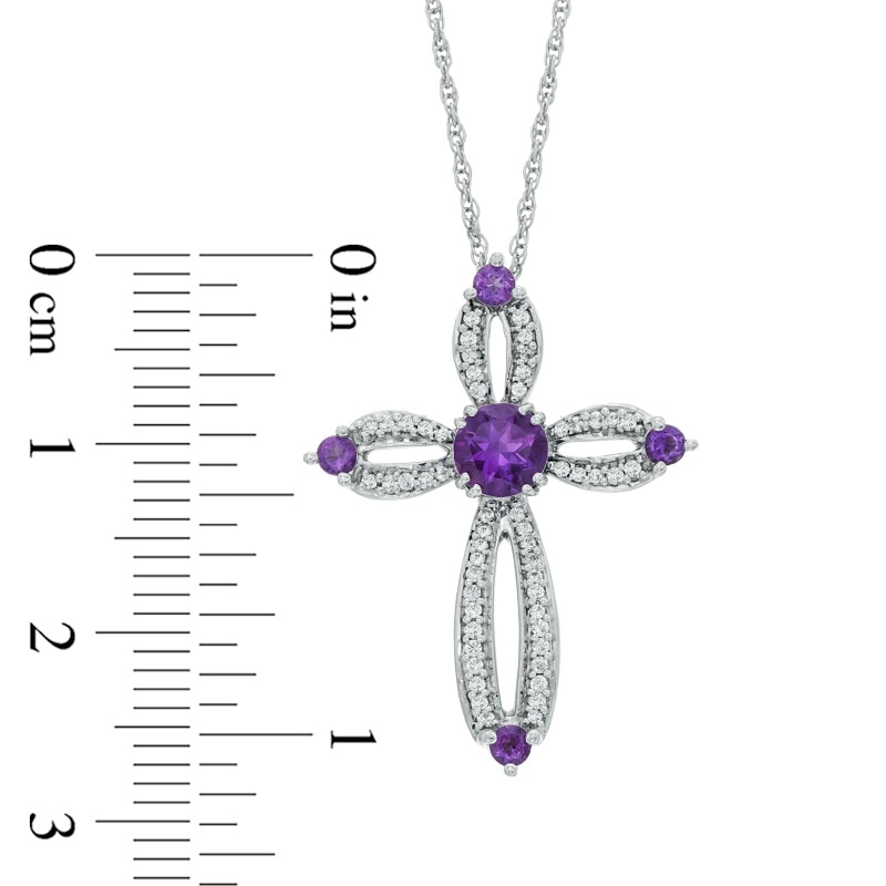 5.0mm Amethyst and 0.20 CT. T.W. Diamond Cross Pendant in Sterling Silver