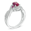 Thumbnail Image 1 of Oval Lab-Created Ruby and 0.16 CT. T.W. Diamond Swirl Ring in Sterling Silver