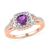 Thumbnail Image 0 of 5.0mm Cushion-Cut Amethyst and 0.11  CT. T.W. Diamond Frame Ring in 10K Rose Gold