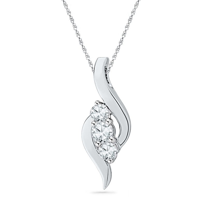 White Lab-Created Sapphire Three Stone Bypass Pendant in Sterling Silver