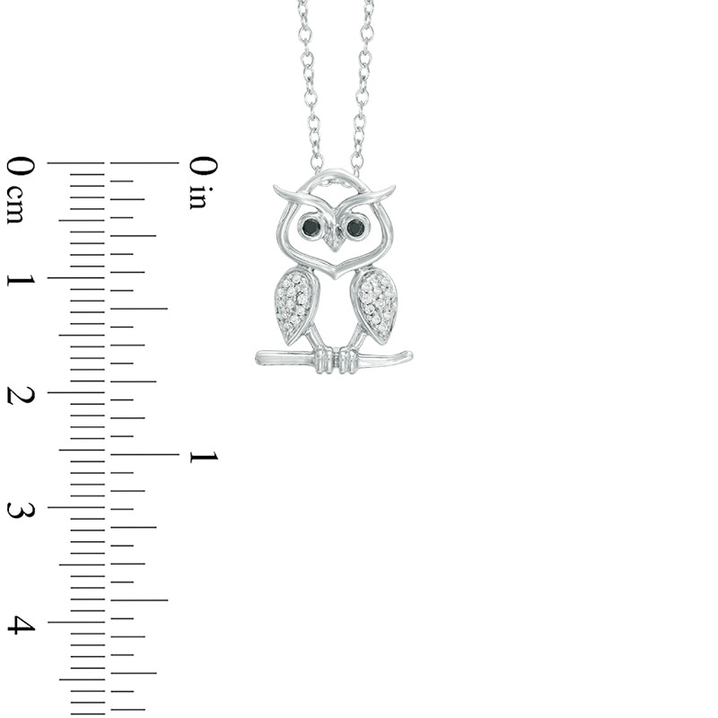 0.10 CT. T.W. Enhanced Black and White Diamond Owl Pendant in Sterling Silver