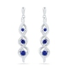 Thumbnail Image 0 of Lab-Created Blue Sapphire and 0.12 CT. T.W. Diamond Swirl Three Stone Drop Earrings in Sterling Silver