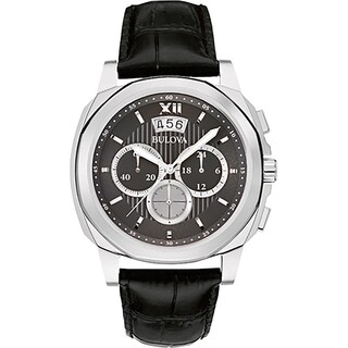 Men's Bulova Chronograph Strap Watch with Black Dial (Model: 96B218)|Peoples Jewellers