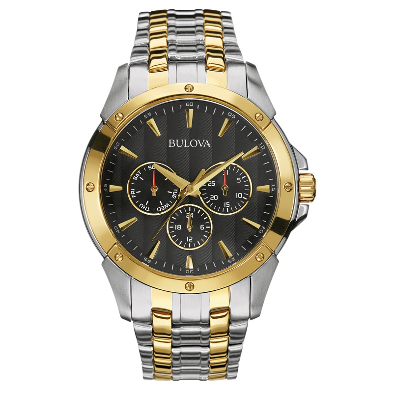 Men's Bulova Classic Two-Tone Watch with Black Dial (Model: 98C120)