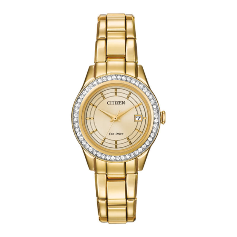 Ladies' Citizen Eco-Drive® Silhouette Crystal Accent Watch with Champagne Dial (Model: FE1122-53P)