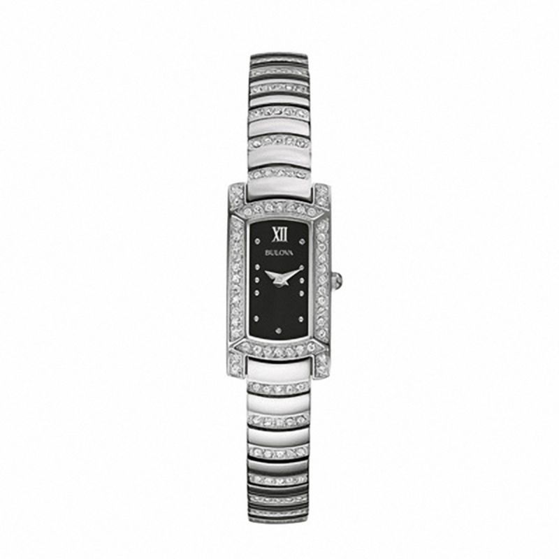 Ladies' Bulova Crystal Accent Watch with Rectangular Black Dial (Model: 96L202)