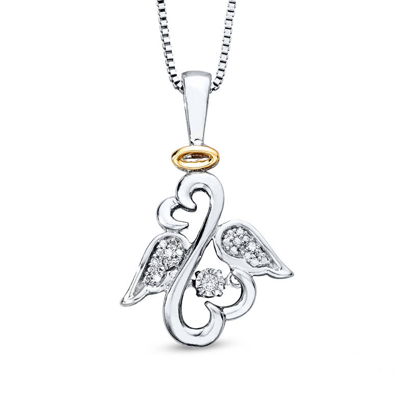 Open Hearts Rhythm by Jane Seymour™ Wings with Halo Pendant in Sterling Silver and 10K Gold