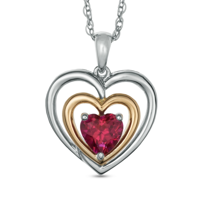 6.0mm Heart-Shaped Lab-Created Ruby Heart Pendant in Sterling Silver and 14K Gold Plate
