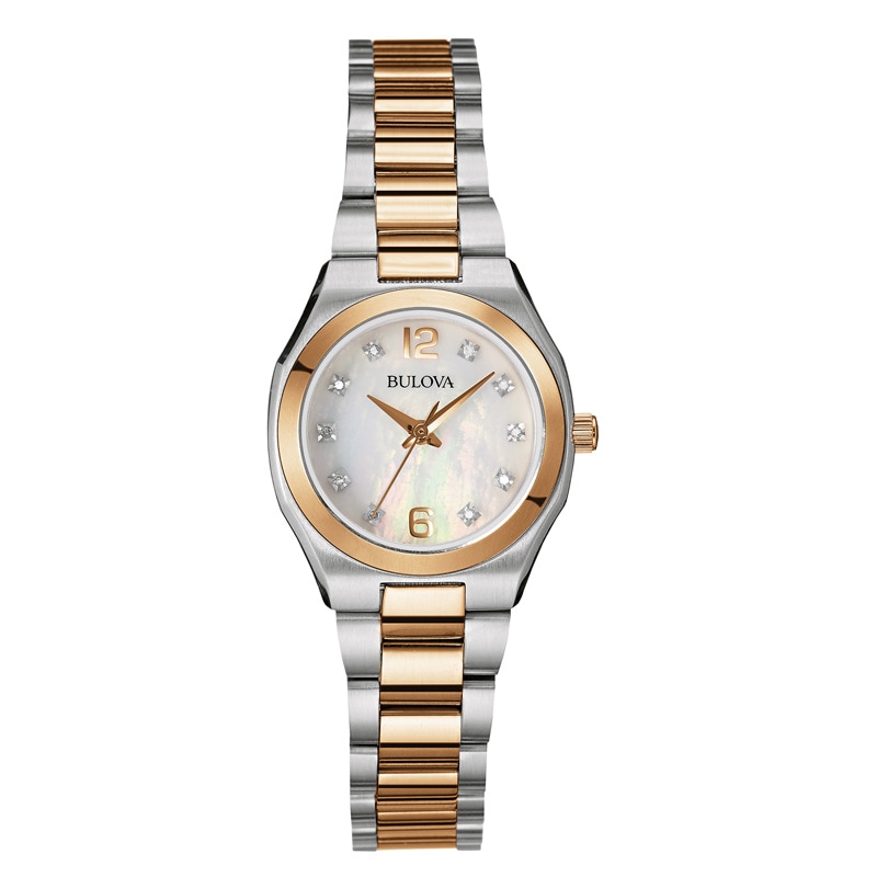 Ladies' Bulova Diamond Accent Two-Tone Watch with Mother-of-Pearl Dial (Model: 98R204)