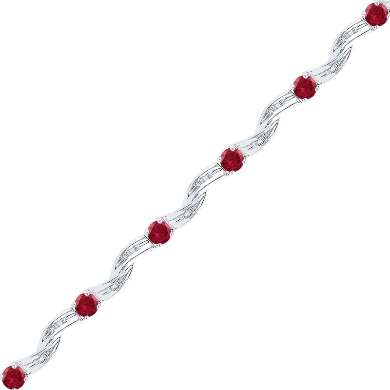 Lab-Created Ruby and Diamond Accent Twist Bracelet in Sterling Silver - 7.25"