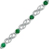 Thumbnail Image 0 of Lab-Created Emerald and 0.04 CT. T.W. Diamond Infinity Bracelet in Sterling Silver - 7.5"