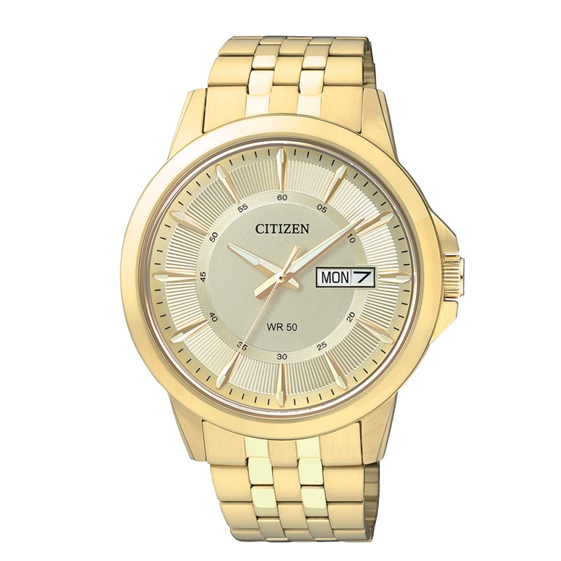 Men's Citizen Quartz Gold-Tone Watch with Champagne Dial (Model: BF2013-56P)
