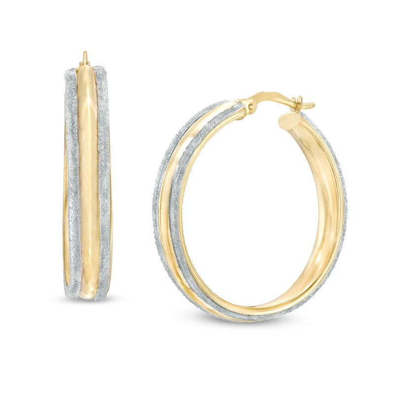 30mm Double Row Glitter Hoop Earrings in 10K Gold