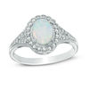 Thumbnail Image 0 of Oval Lab-Created Opal and White Lab-Created Sapphire Frame Vintage-Style Ring in Sterling Silver