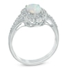 Thumbnail Image 1 of Oval Lab-Created Opal and White Lab-Created Sapphire Frame Vintage-Style Ring in Sterling Silver