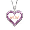 Thumbnail Image 0 of Lab-Created Pink Sapphire and Diamond Accent "MOM" Heart Pendant in Sterling Silver with 14K Rose Gold Plate