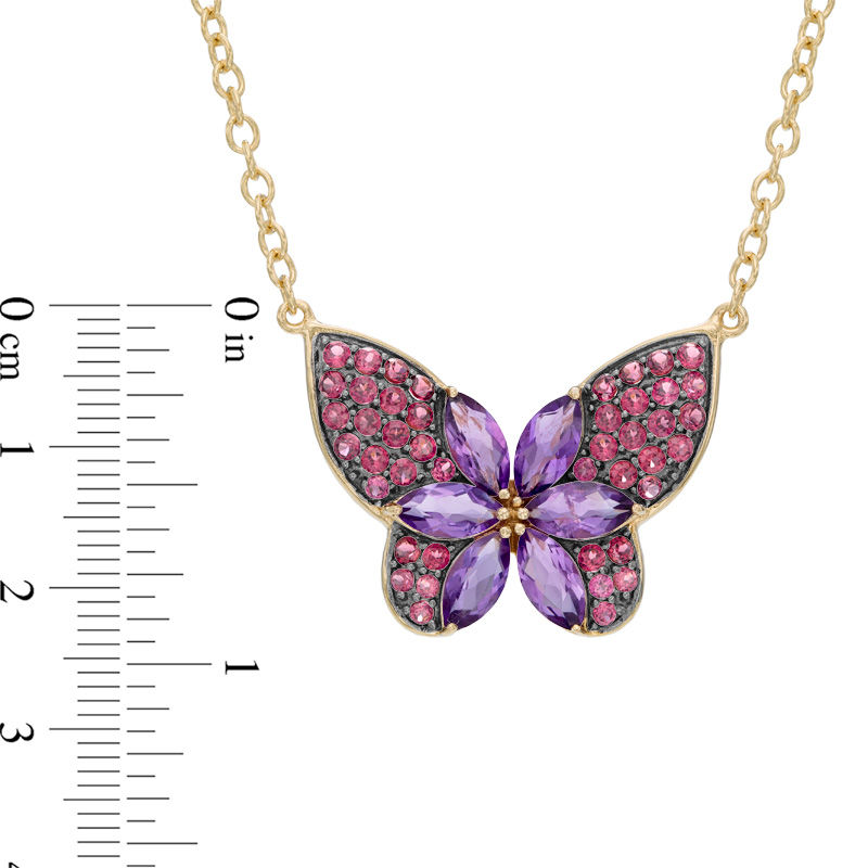Marquise-Cut Amethyst and Rhodolite Garnet Butterfly Necklace in Sterling Silver with 18K Gold Plate