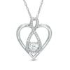 Thumbnail Image 0 of 4.0mm Lab-Created White Sapphire and Diamond Accent Infinity Heart with "MOM" Pendant in Sterling Silver