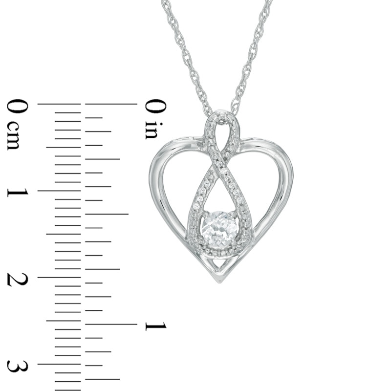 4.0mm Lab-Created White Sapphire and Diamond Accent Infinity Heart with "MOM" Pendant in Sterling Silver