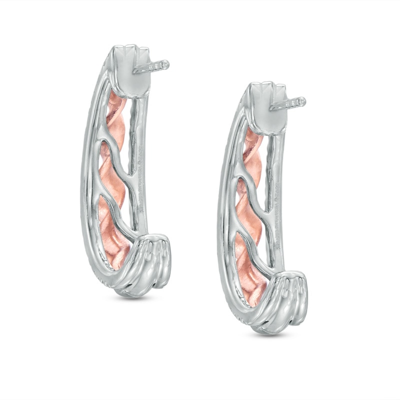 Vera Wang Love Collection 0.23 CT. T.W. Diamond J-Hoop Earrings in Sterling Silver and 14K Rose Gold
