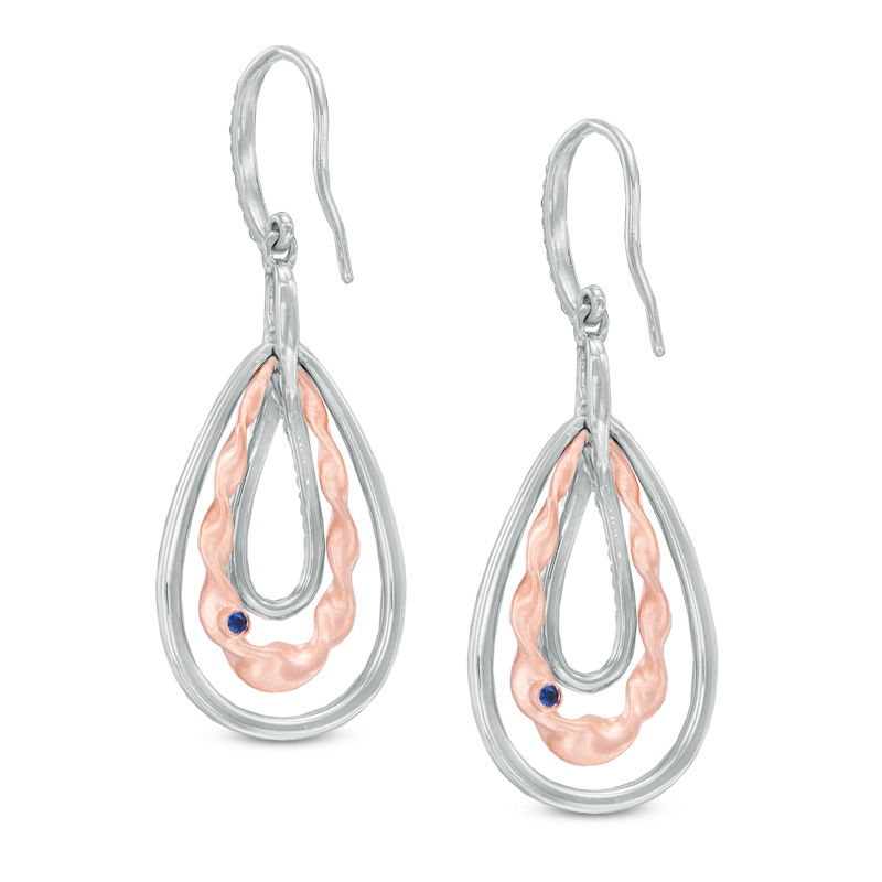 Vera Wang Love Collection 0.18 CT. T.W. Diamond Ribbon Teardrop Earrings in Sterling Silver and 14K Rose Gold