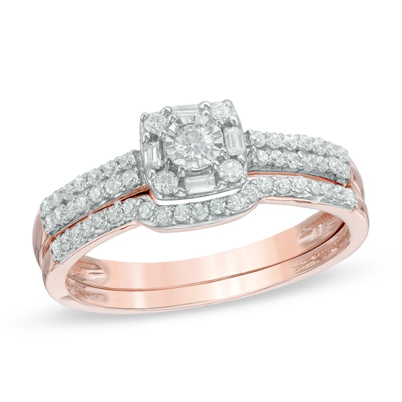 0.33 CT. T.W. Diamond Frame Bridal Set in 10K Rose Gold